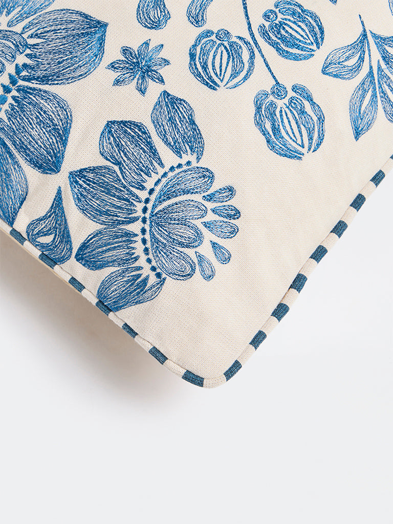 Westside Home Blue Floral Embroidered Cushion Cover