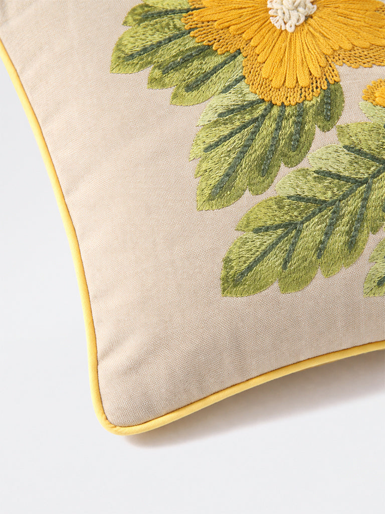Westside Home Yellow Floral Embroidered Detailed Cushion Cover