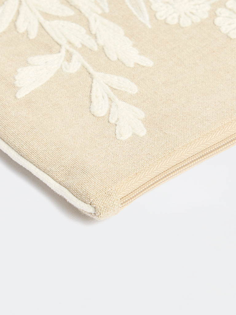 Westside Home Beige Floral Embroidered Pouch