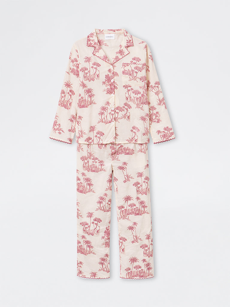 Wunderlove Wine Cotton Shirt and Pyjamas Set