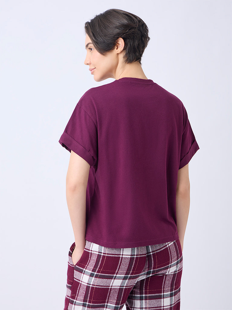 Wunderlove Wine Solid Cotton T-Shirt