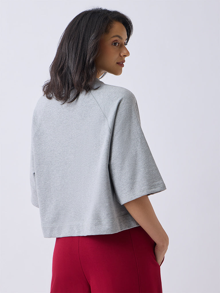 Wunderlove Grey Text Embroidered Cotton-Blend T-Shirt