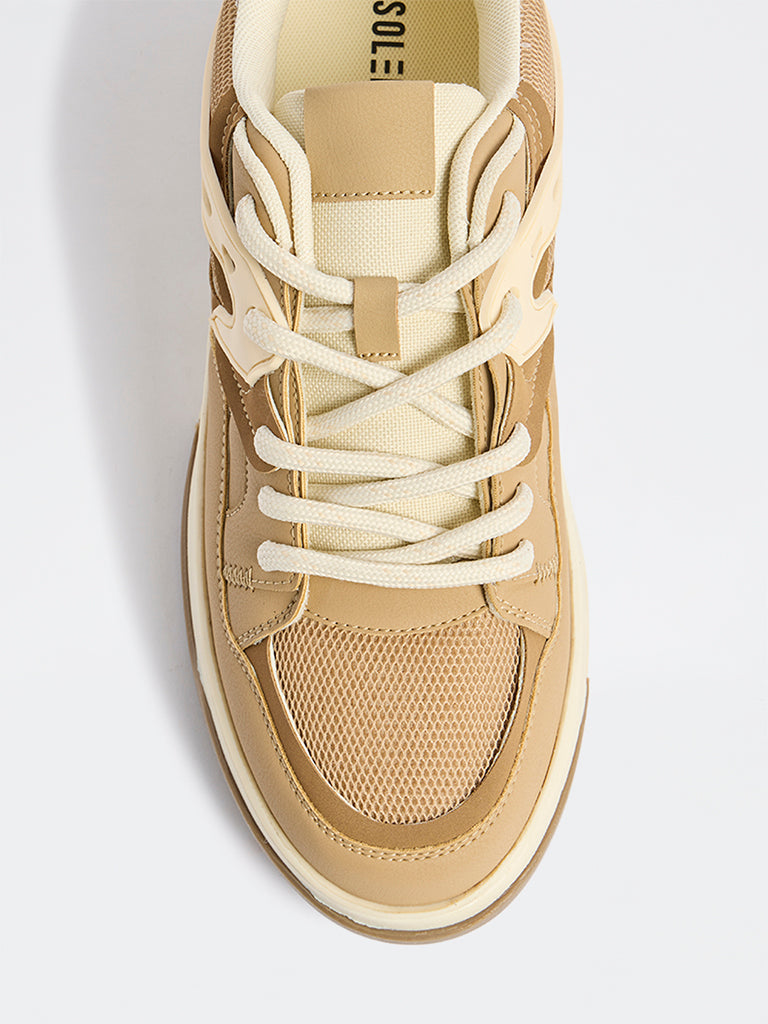 SOLEPLAY Brown Mesh-Detailed Lace-Up Sneakers
