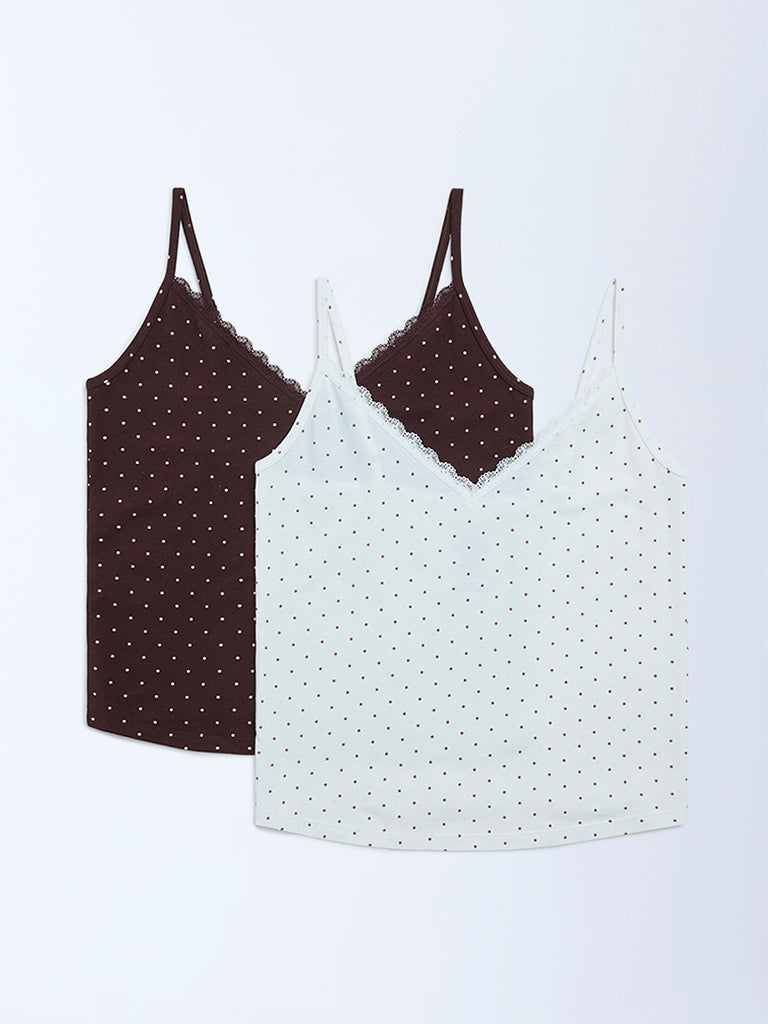 Buy Superstar Brown Polka-Dot Cotton-Blend Camisoles - Pack of 2