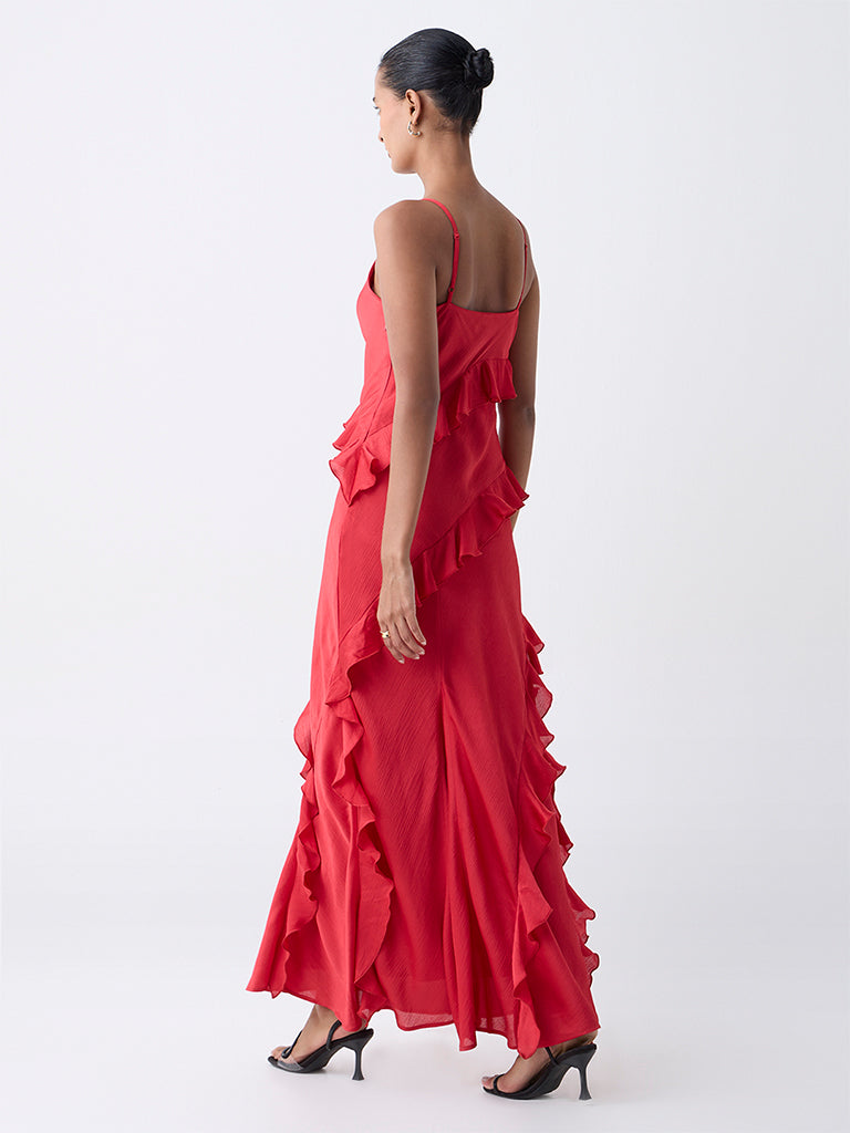 Wardrobe Red Ruffled A-Line Dress