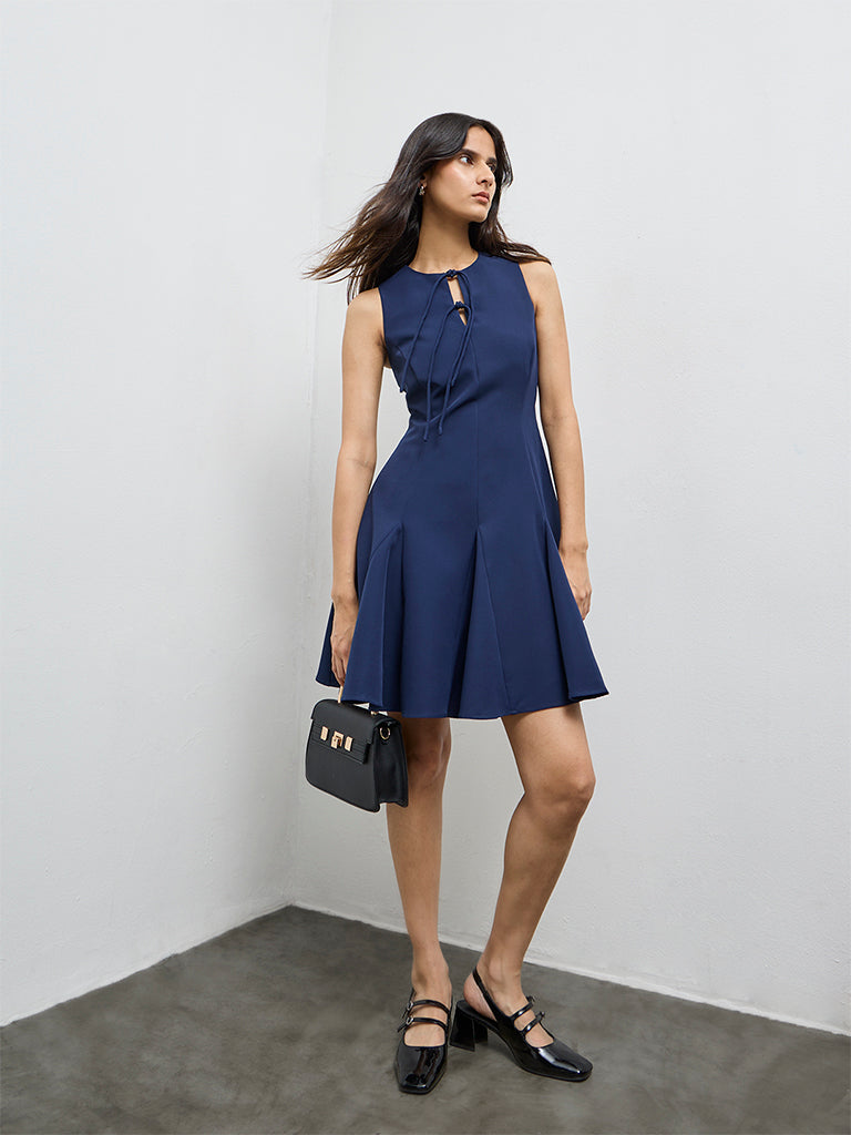 westside navy blue dress Buy Wardrobe Dark Blue Crinkle-Textured A-Line Dress from Westside
