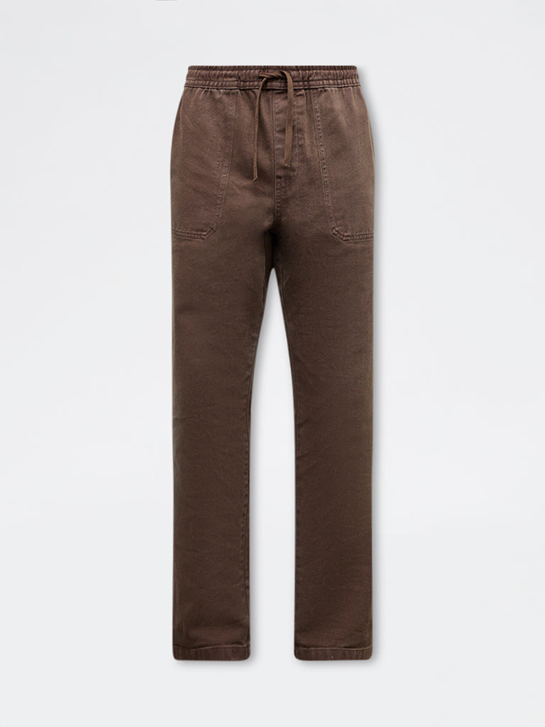 WES Casuals Brown Solid Relaxed-Fit Mid-Rise Cotton Chinos