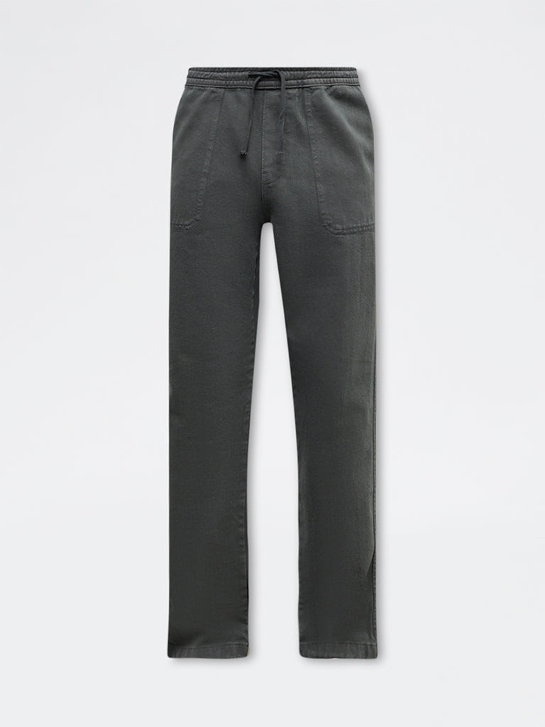 WES Casuals Olive Solid Relaxed-Fit Mid-Rise Cotton Chinos