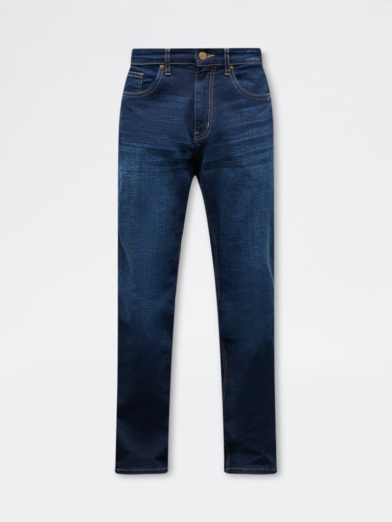 WES Casuals Dark Blue Relaxed-Fit Mid-Rise Jeans