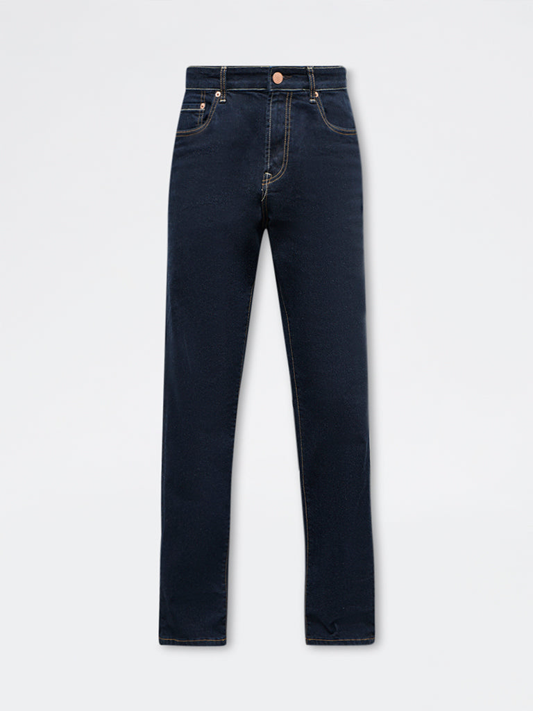 WES Casuals Dark Blue Relaxed Fit Mid-Rise Jeans