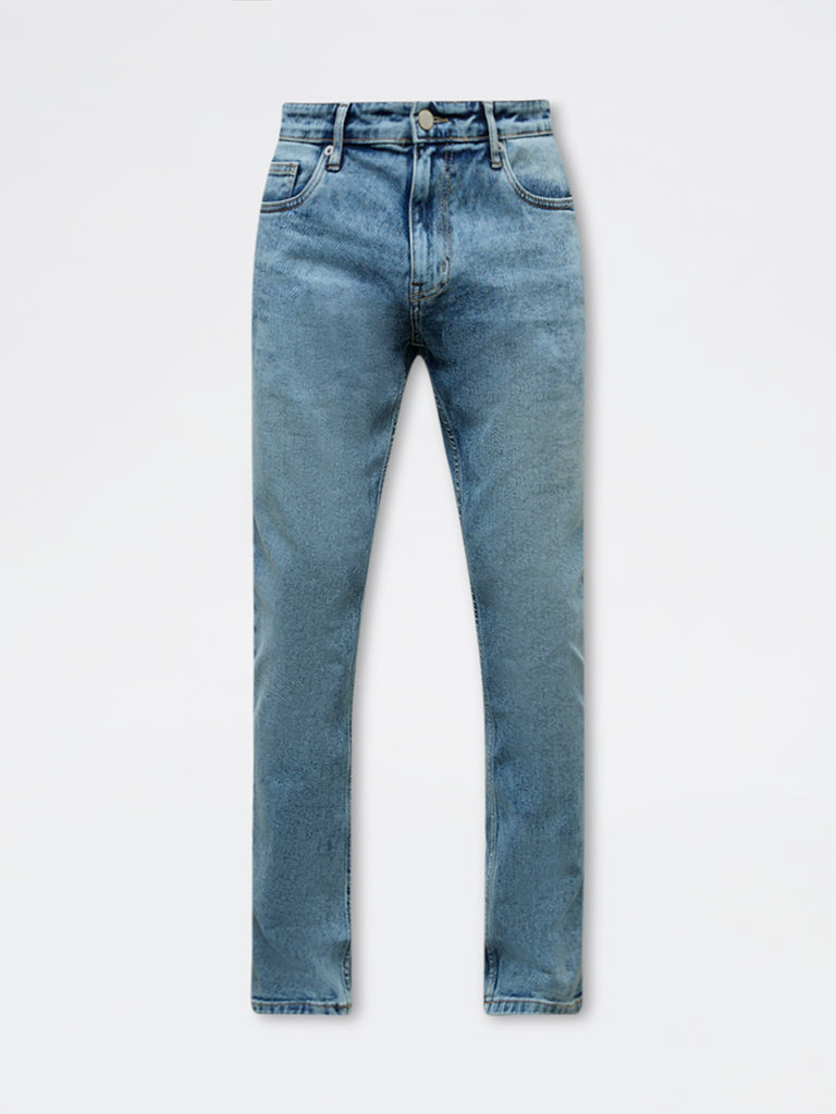 WES Casuals Blue Faded Slim-Fit Mid-Rise Jeans