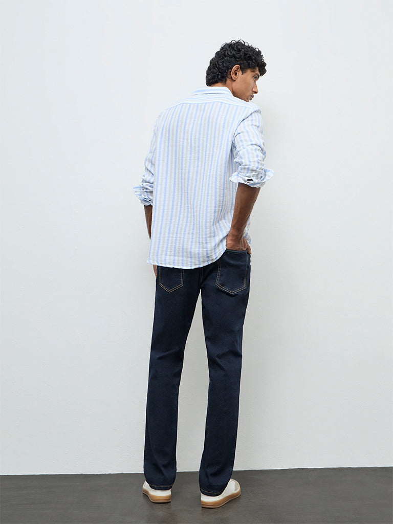 WES Casuals Dark Blue Slim-Fit Mid-Rise Jeans