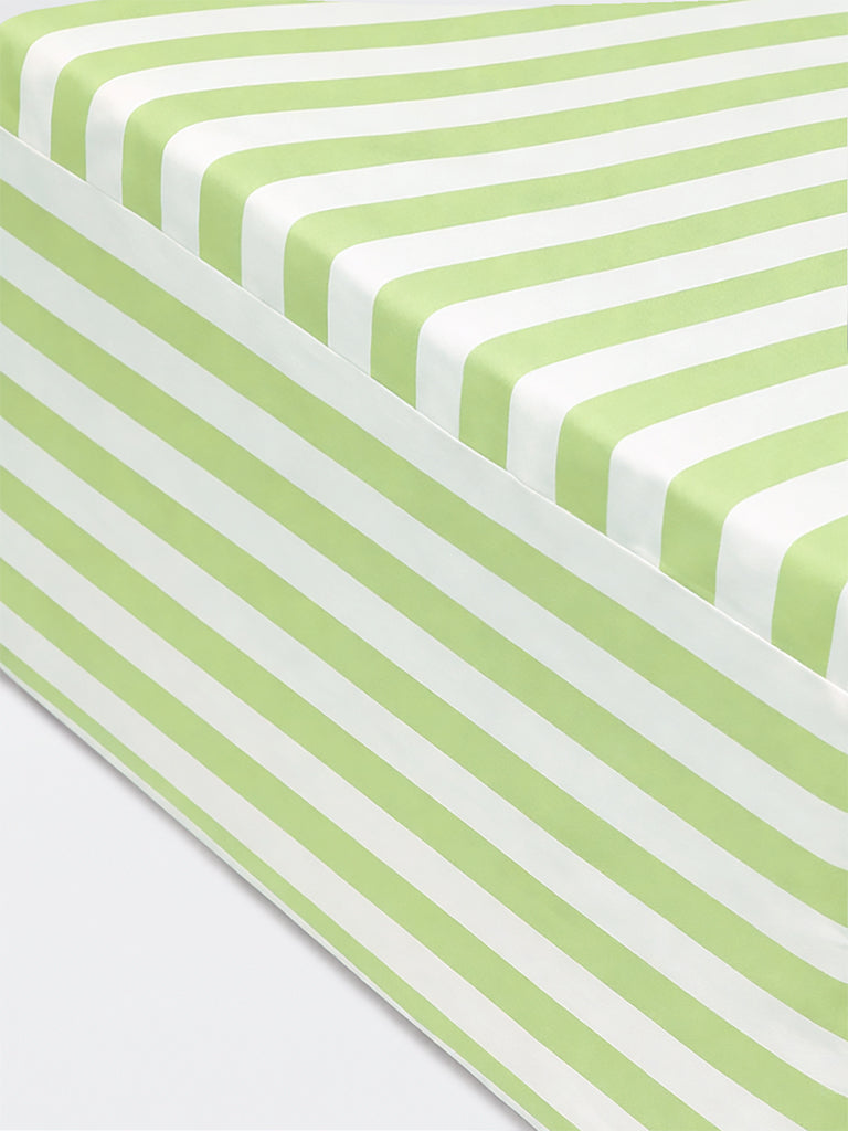 Westside Home Green Striped Double Bed Sheet Set