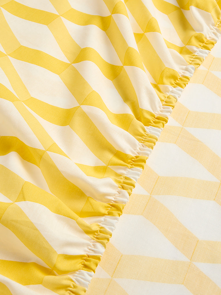 Westside Home Yellow Rhombus Printed Queen Bed Sheet Set