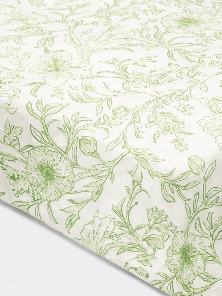 Westside Home Green Floral Pattern Double Bed Sheet Set
