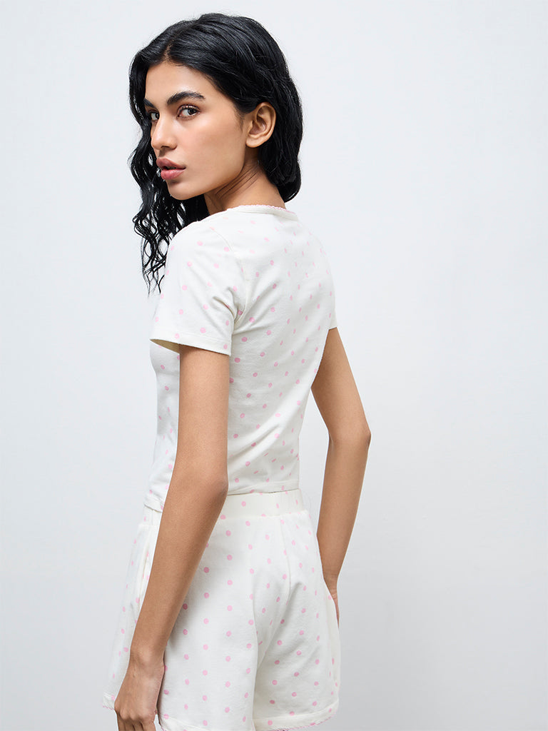 Superstar Off-White Polka Dot Cotton-Blend Top