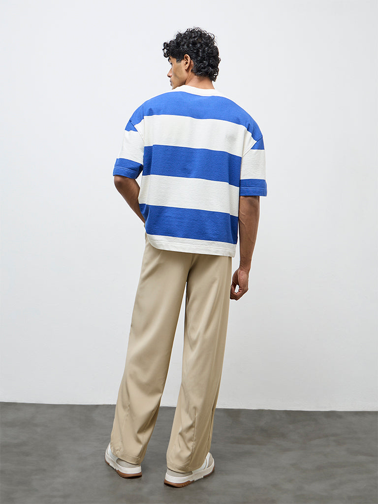 Nuon Beige Solid Relaxed-Fit Mid-Rise Trousers
