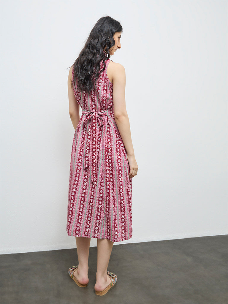 Bombay Paisley Red Floral Printed Cotton Shirt Dress