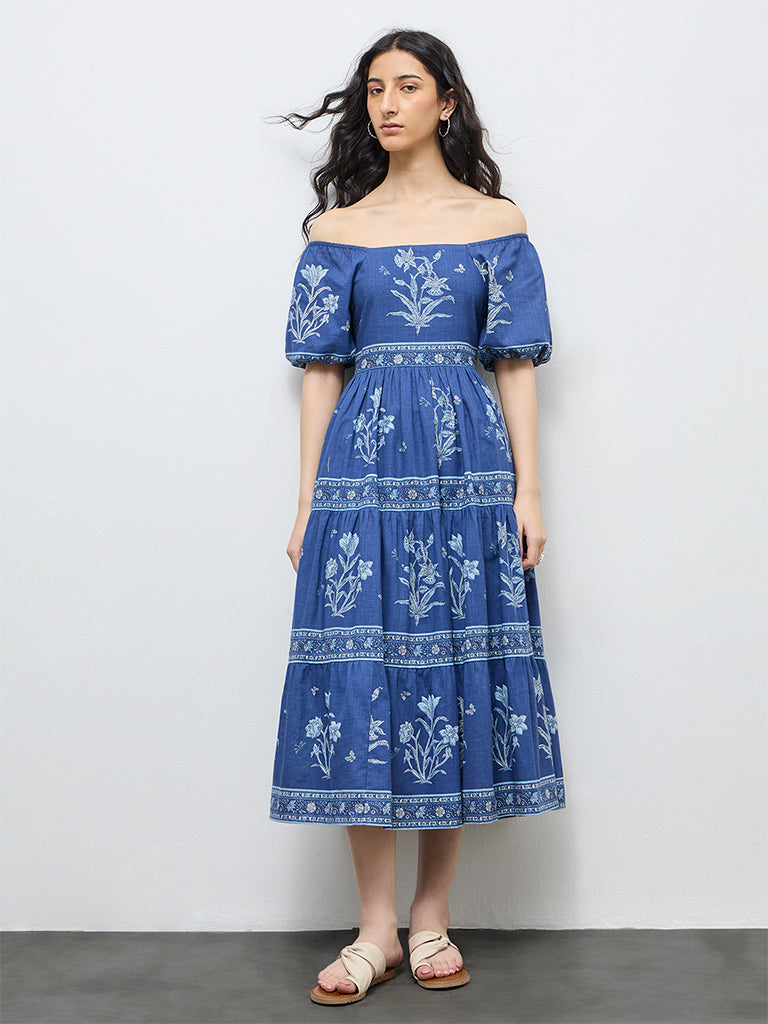 bombay paisley blue dress Buy Bombay Paisley Dark Blue Printed Cotton A-Line Dress from Westside