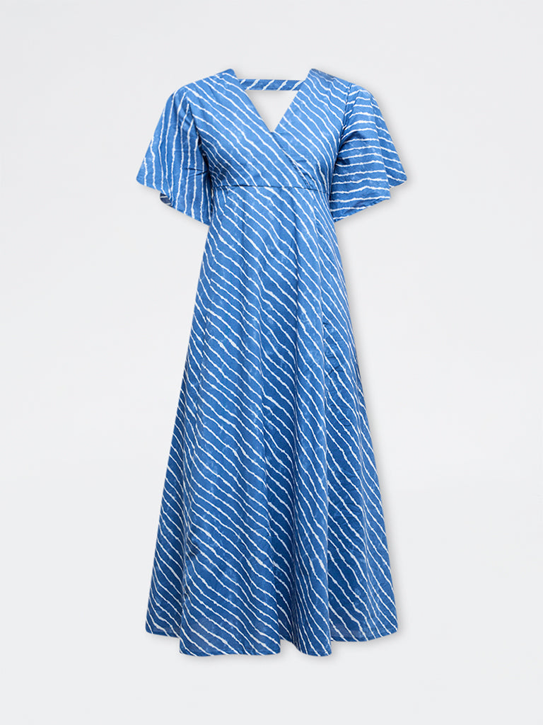 Bombay Paisley Blue Striped Cotton A-Line Dress