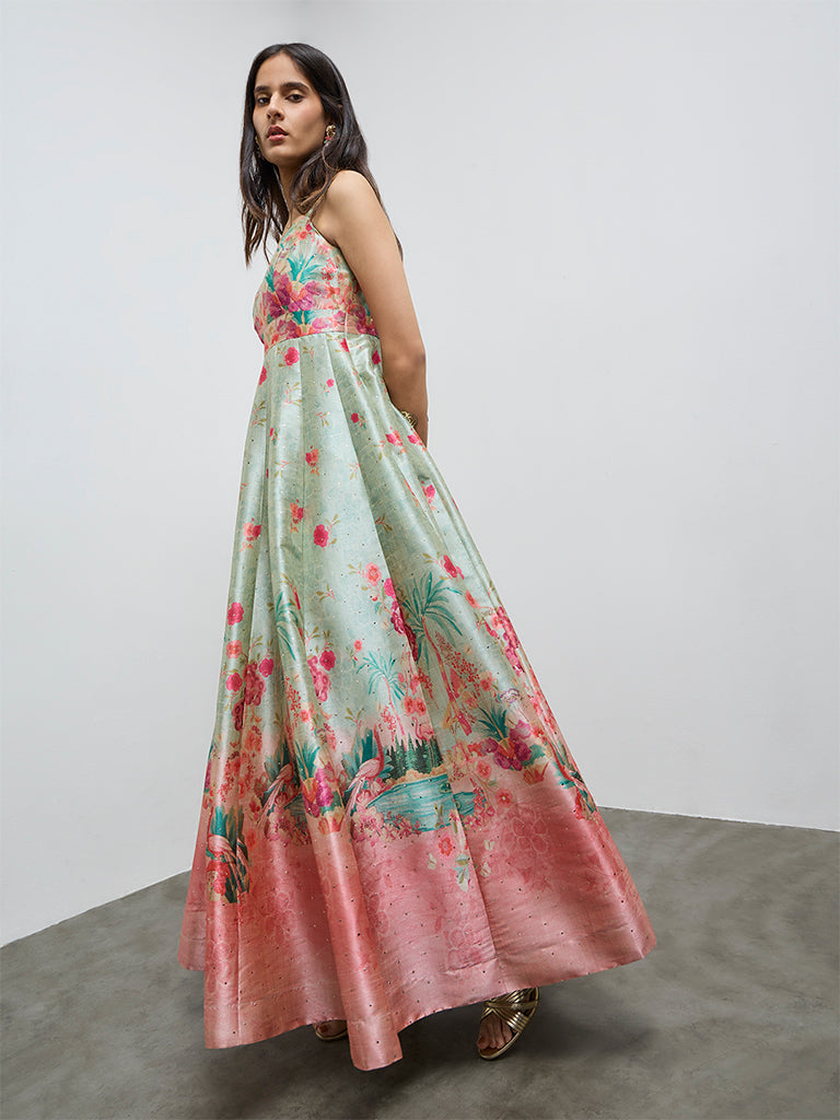 Buy Vark Green Floral Pattern A-Line Dress from Westside