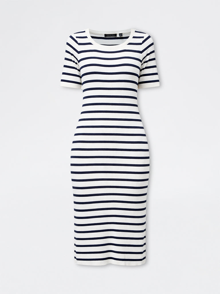 Wardrobe White Stripe Printed Bodycon Dress
