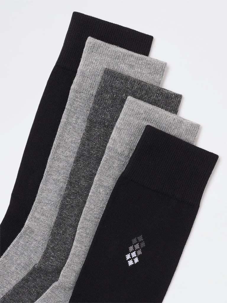 WES Lounge Grey Cotton-Blend Full Length Socks - Pack of 5