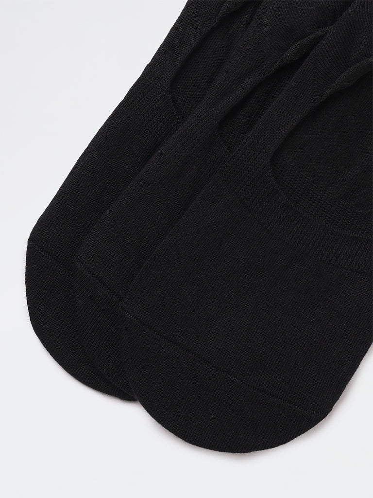 WES Lounge Black Invisible No Show Cotton-Blend Socks - Pack of 3