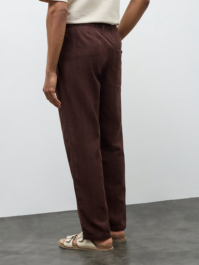 ETA Dark Brown Textured Relaxed-Fit Mid-Rise Cotton Chinos