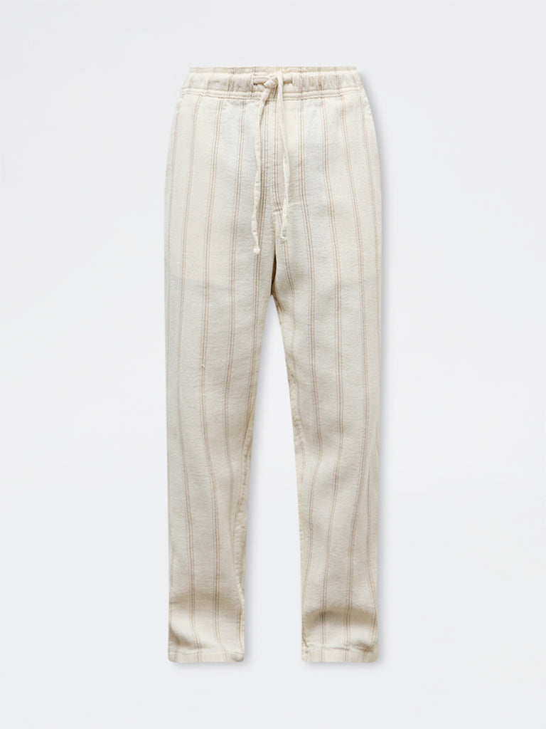 ETA Off-White Striped Relaxed-Fit Mid-Rise Cotton Chinos