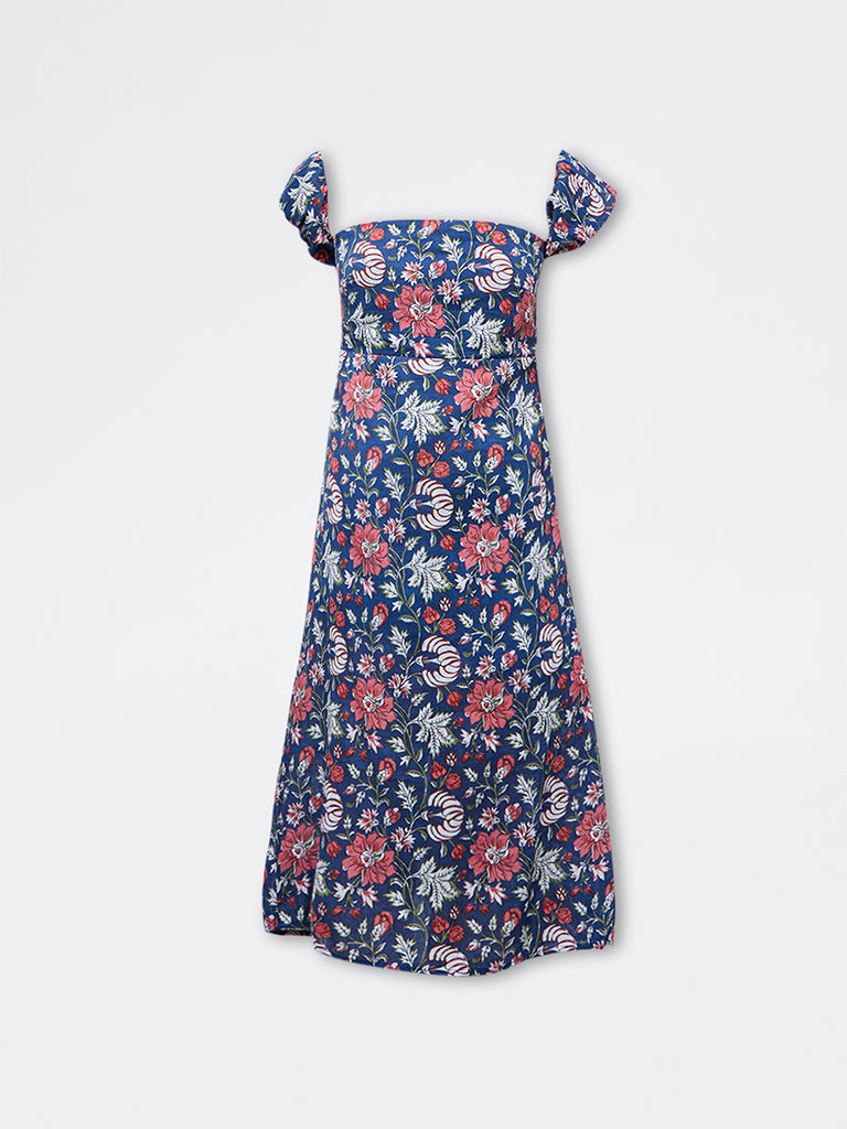 Bombay Paisley Blue Floral Cotton Straight Dress