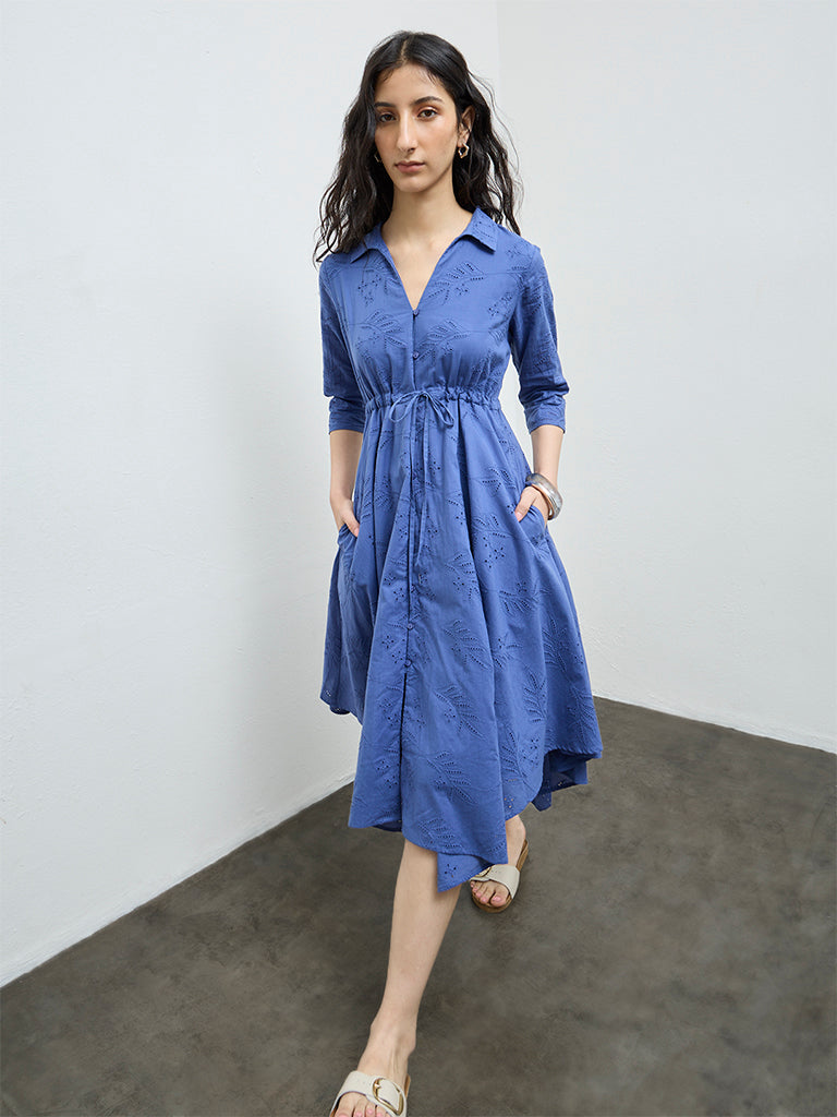 bombay paisley blue dress Buy Bombay Paisley Blue Striped Cotton-Blend A-Line Dress from Westside