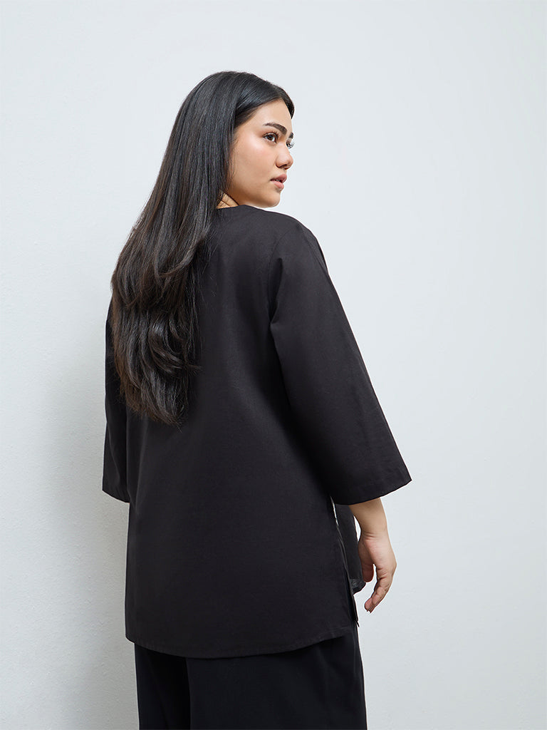 Diza Black Embroidered Cotton Tunic