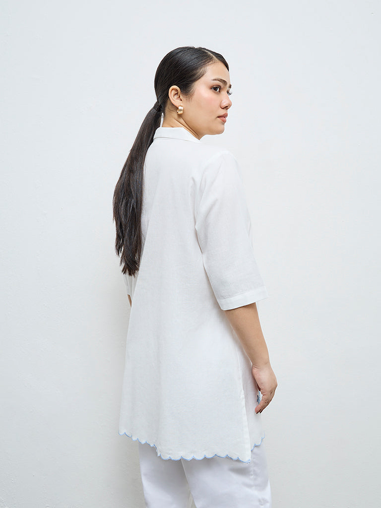 Diza White Floral Embroidered Cotton-Blend Tunic