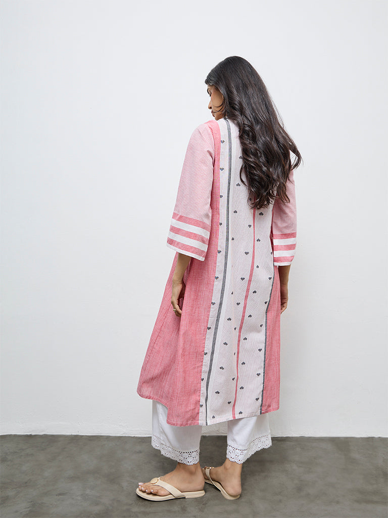 Utsa Red Printed Cotton A-Line Kurta