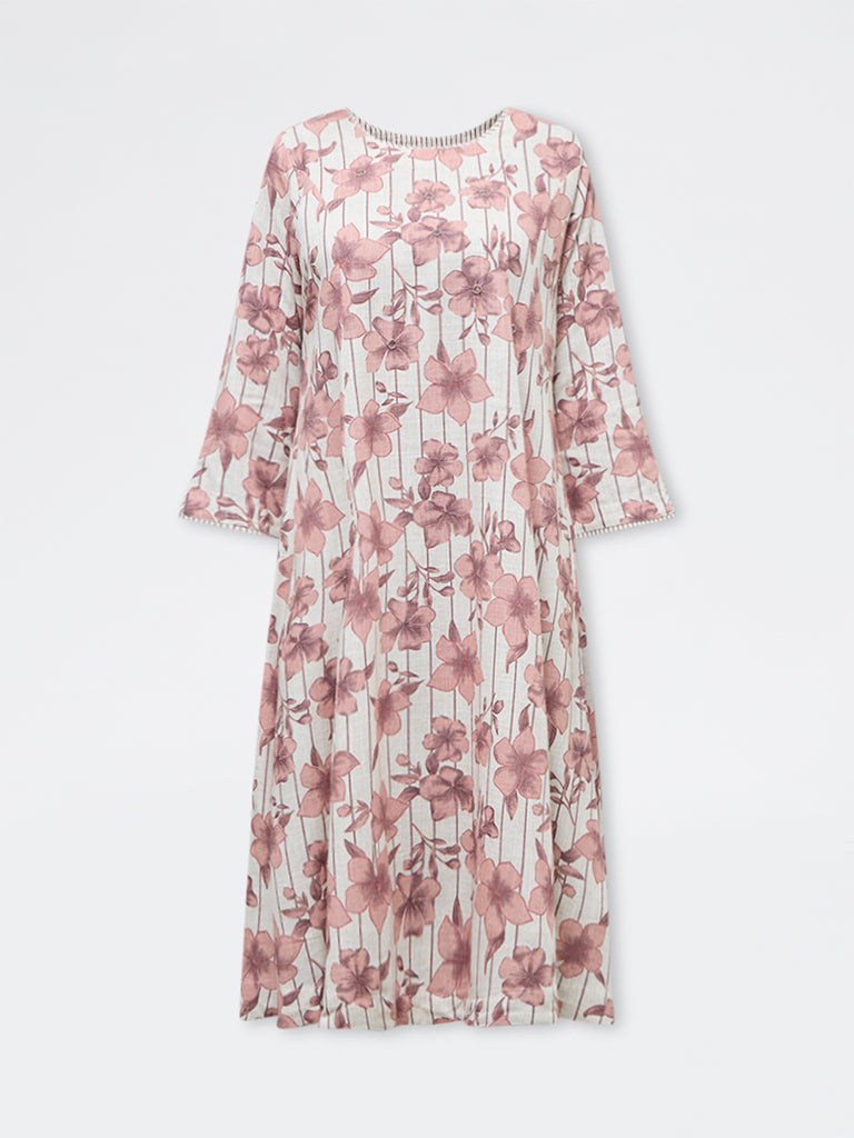 Utsa Pink Floral Design A-Line Kurta