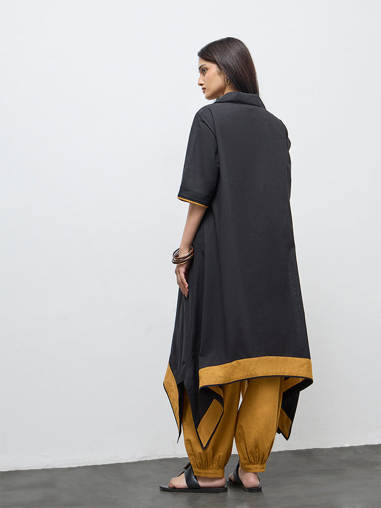 Utsa Black Foliage Printed Cotton A-Line Kurta