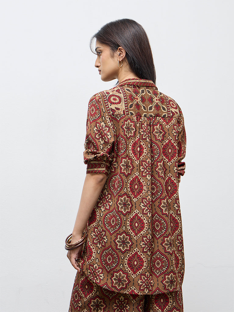 Utsa Red Botanical Design Tunic