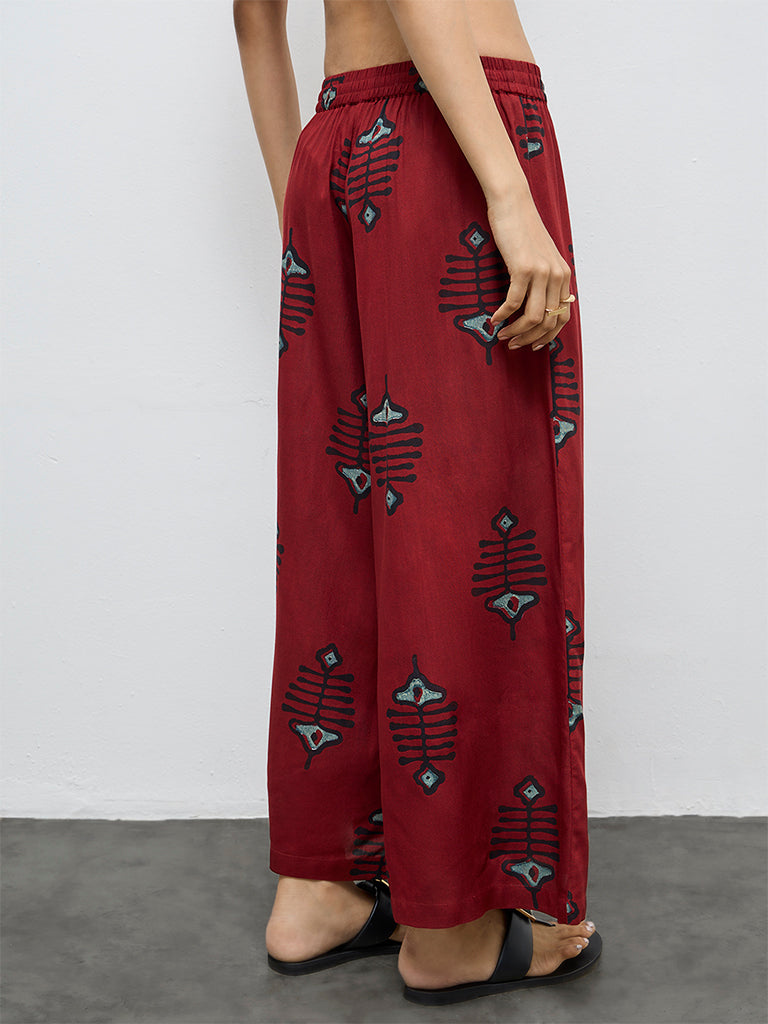 Utsa Red Printed Palazzos