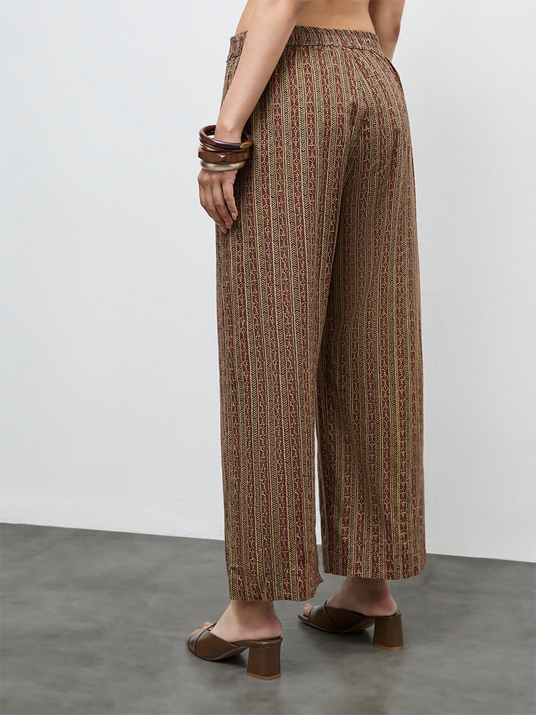 Utsa Brown Printed Cotton Palazzos
