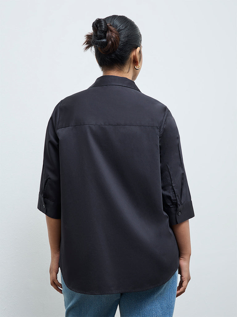 Gia Black Solid Cotton Shirt