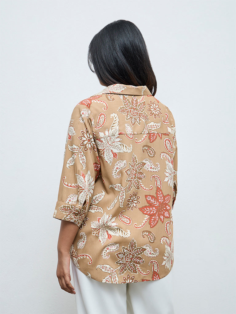 Gia Beige Foliage Printed Blouse