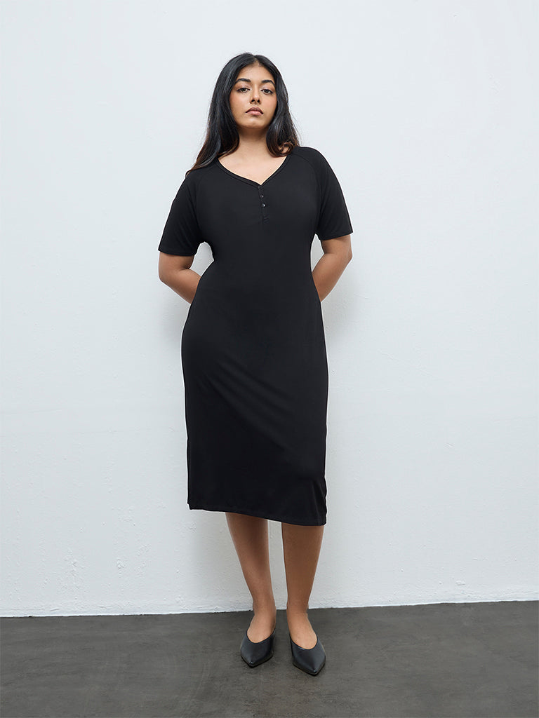 Buy Gia Black Solid A-Line Dress from Westside