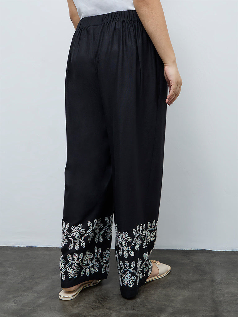 Gia Black Floral Embroidered High-Rise Pants