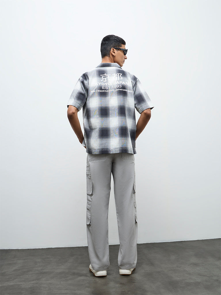 Nuon Grey Relaxed-Fit Mid-Rise Cotton Cargo Trousers