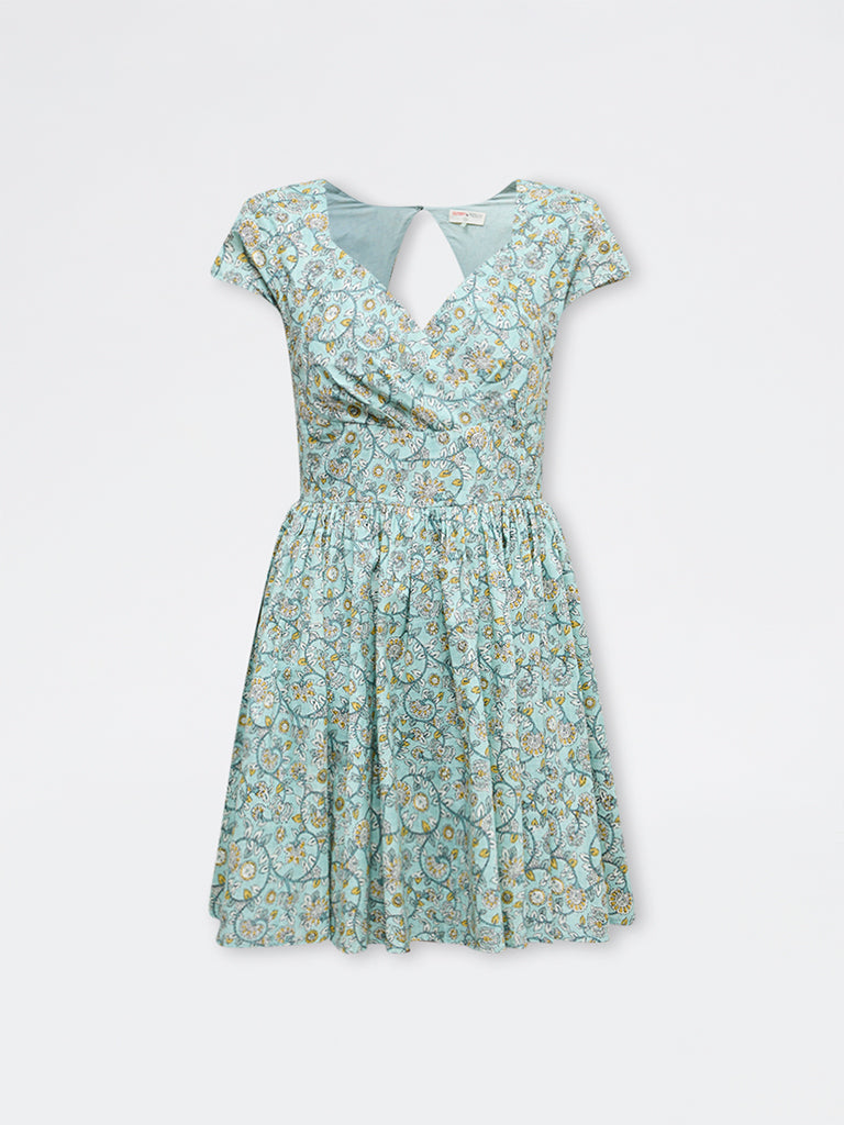 Bombay Paisley Mint Floral Cotton A-Line Dress