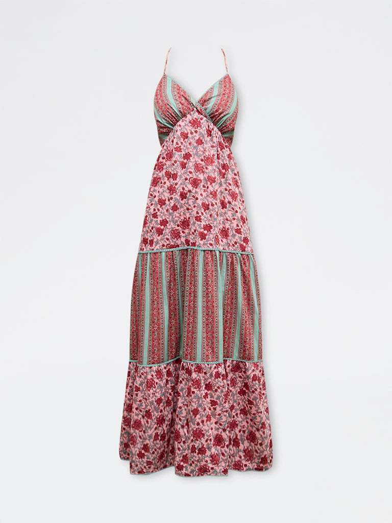 Bombay Paisley Pink Floral Cotton A-Line Dress