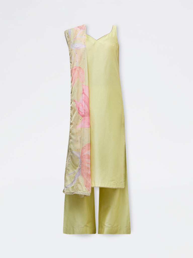 Vark Lime A-Line Kurta Ethnic Set