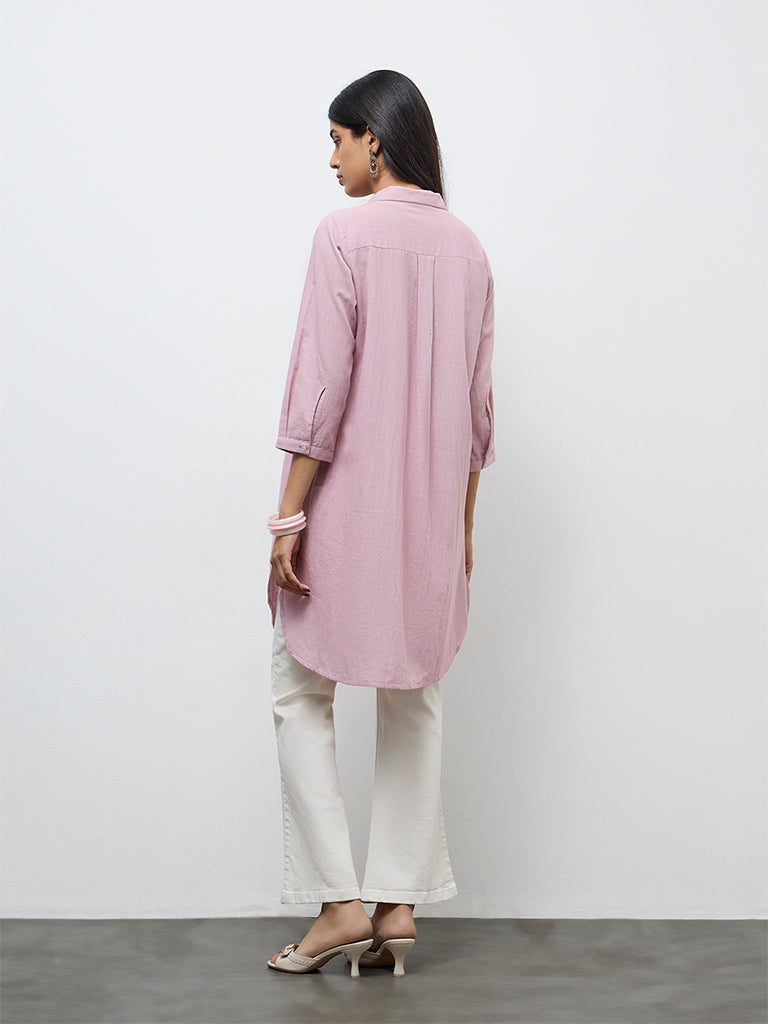 Utsa Pink Floral Printed Cotton-Blend A-Line Kurta