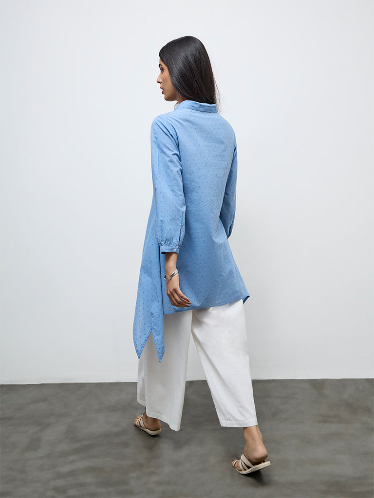 Utsa Blue Embroidered Cotton Straight Kurta